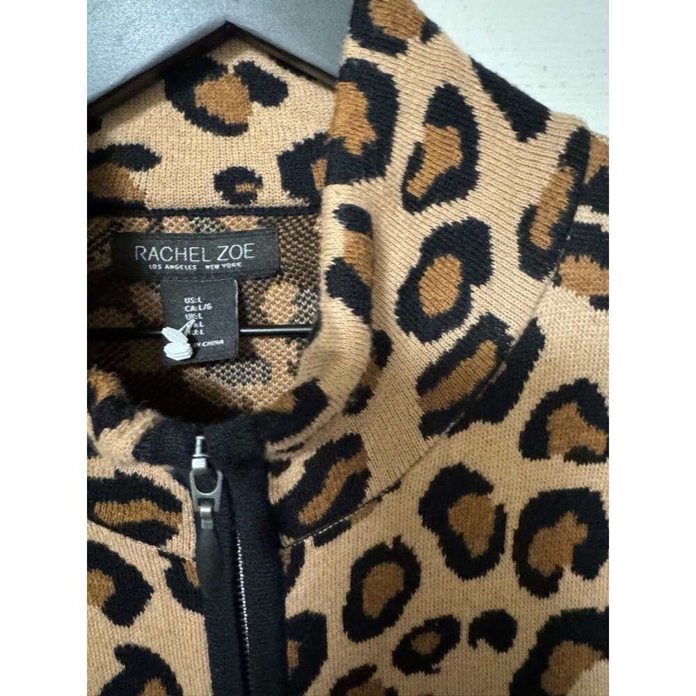 Rachel Zoe Leopard Print Zip-Front Jacket in Tan & Black - Picture 3 of 3
